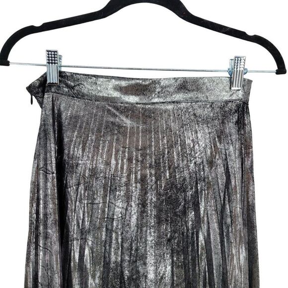 Romeo Juliet Couture Skirt Grunge Pleated Metallic Distressed Silver Midi S - Picture 10 of 14